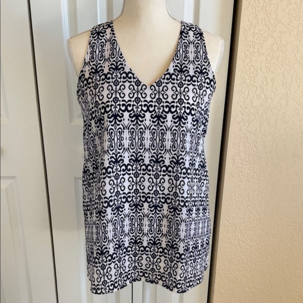 Willi Smith Navy and White Patterned Tank Top